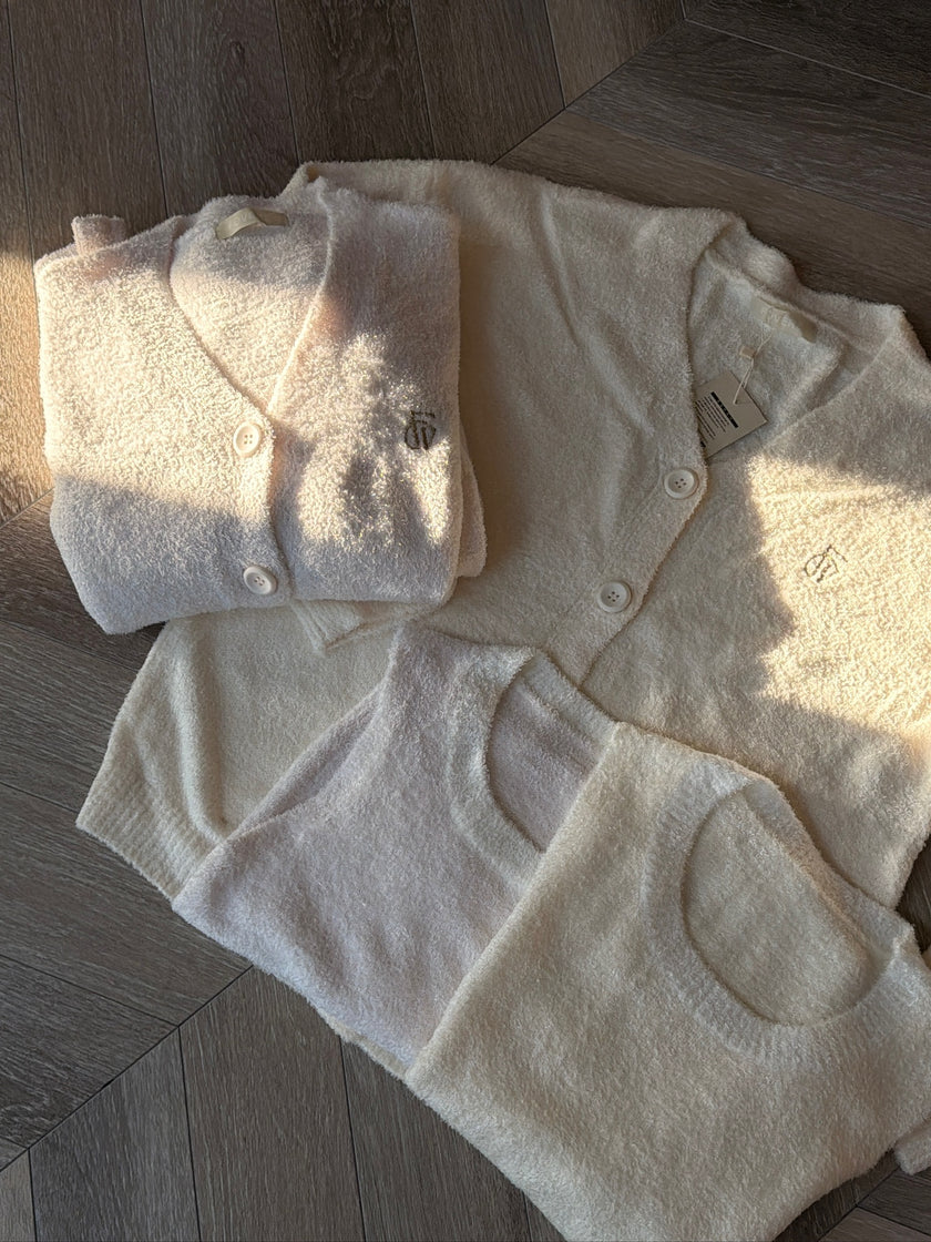 刺繡珊瑚絨睡衣三件組-黃