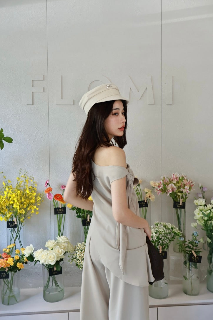 歐膩綁帶露肩上衣-灰