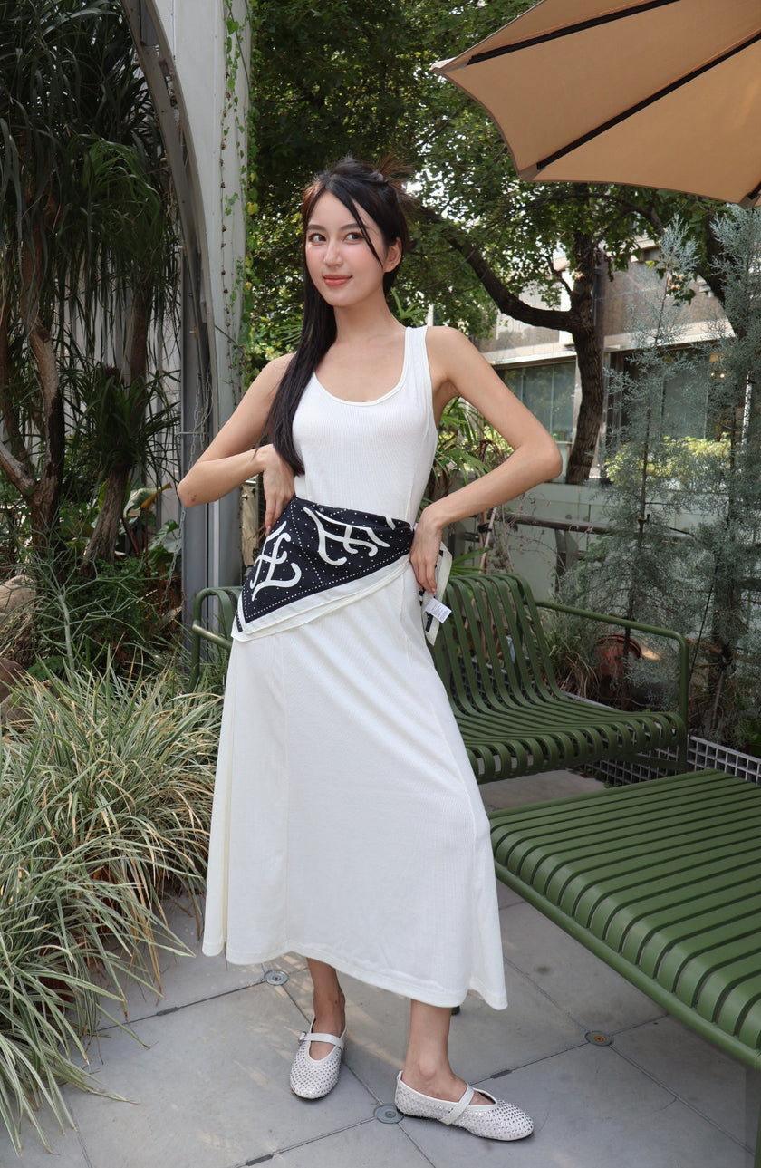 法式點點撞色絲巾-黑