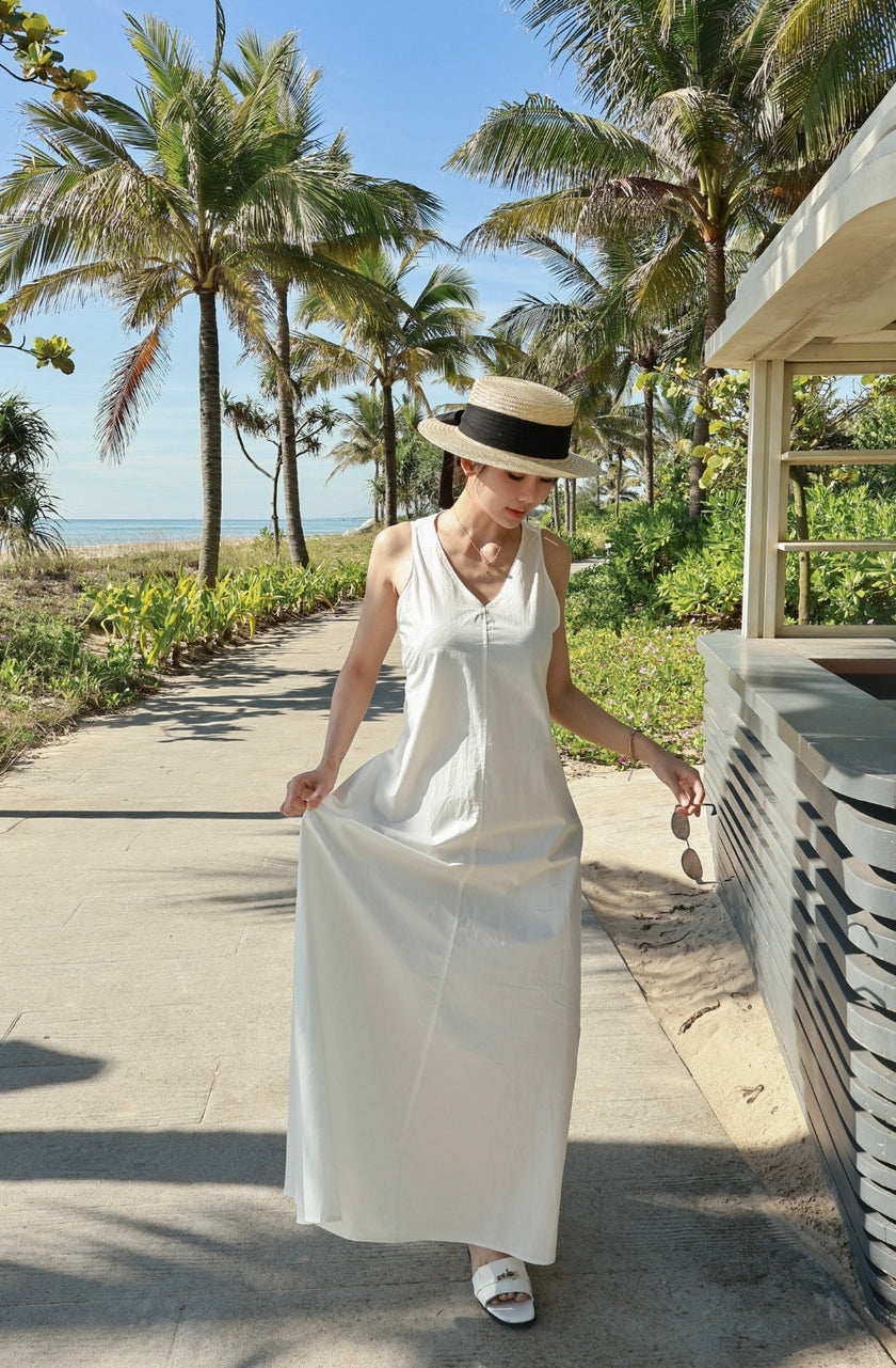 海岸假期露背洋裝-白