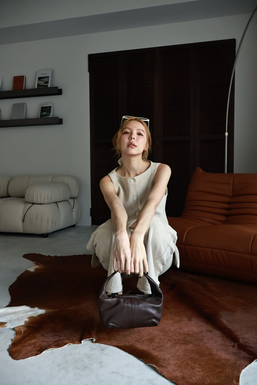 博主真皮肩提包-深咖