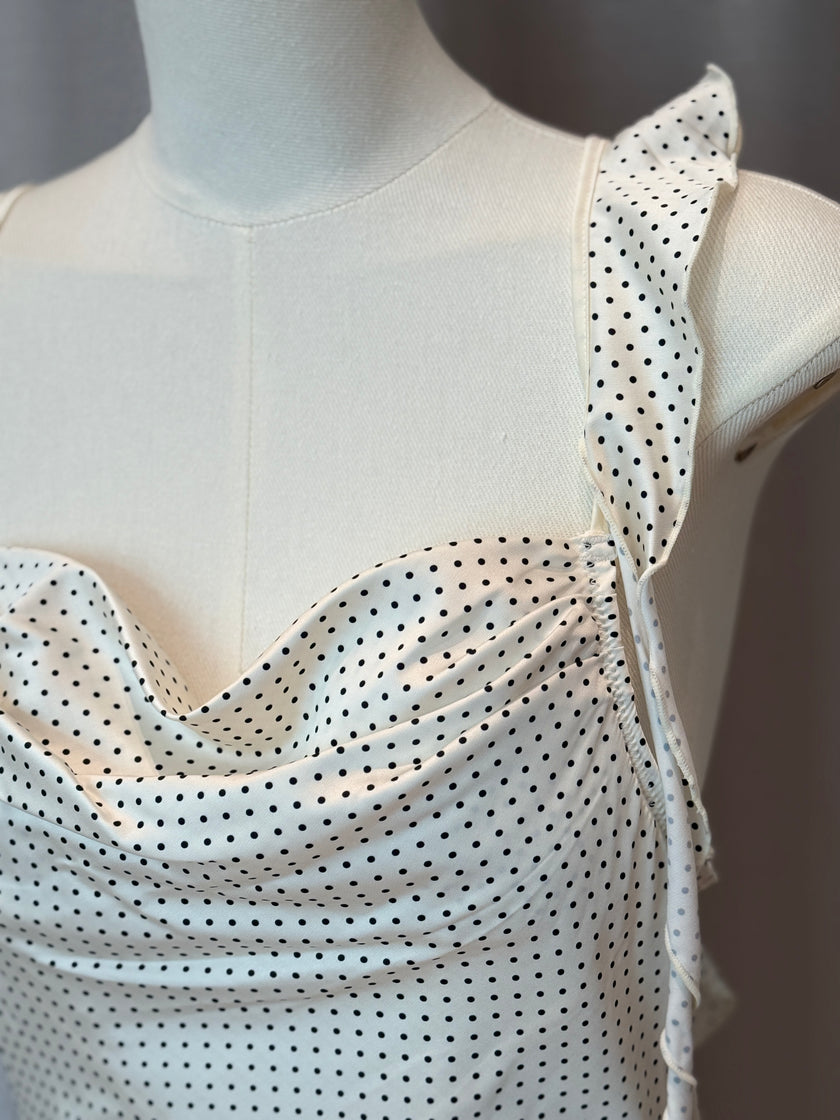 法式波點美背睡裙-白