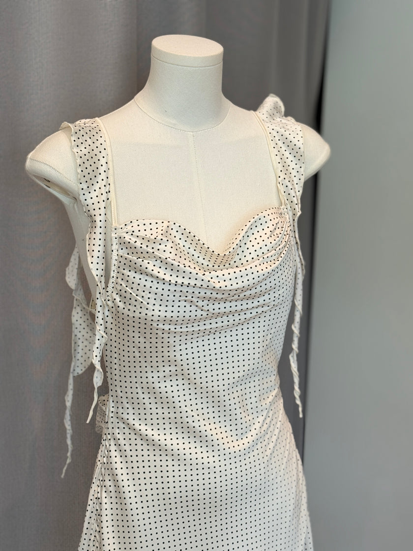 法式波點美背睡裙-白