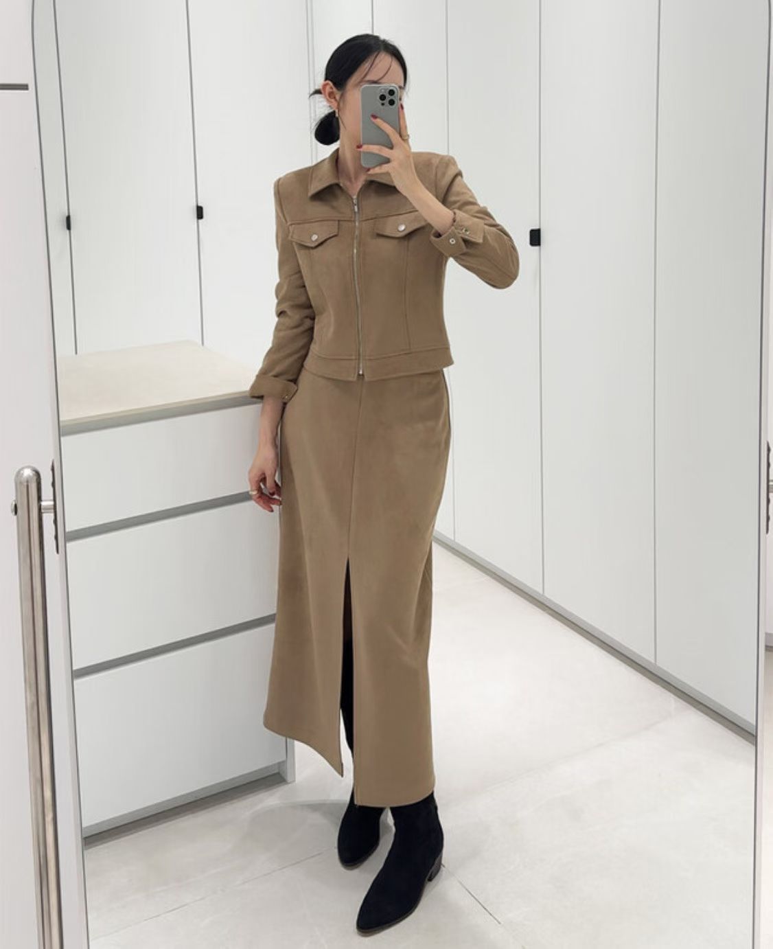 巴恩麂皮開衩半裙