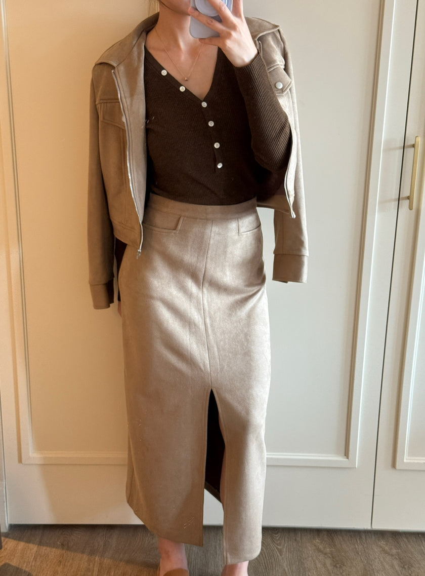 巴恩麂皮開衩半裙