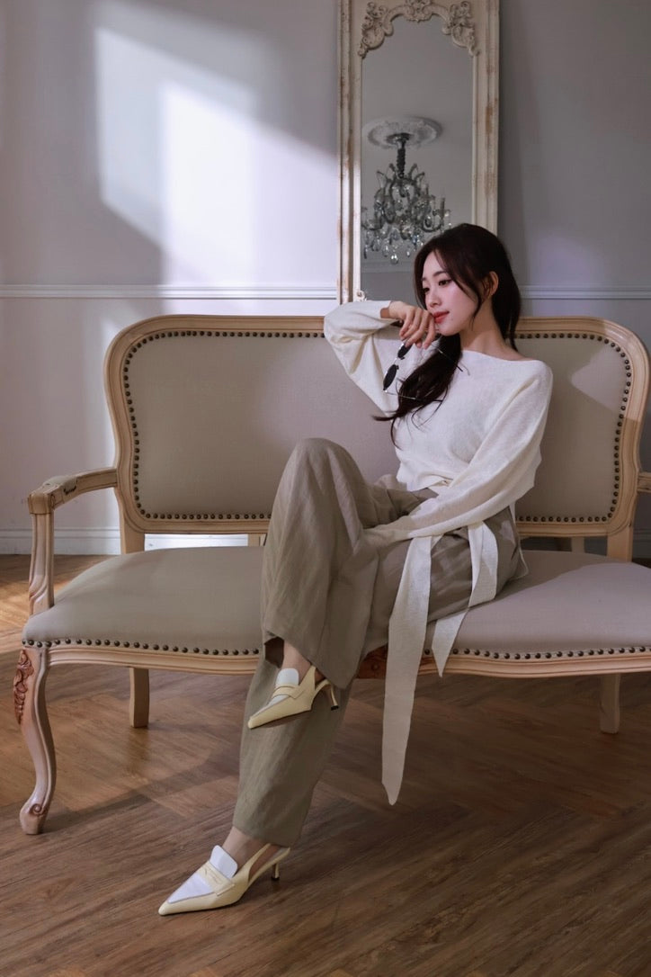 樂福撞色尖頭鞋-鵝黃