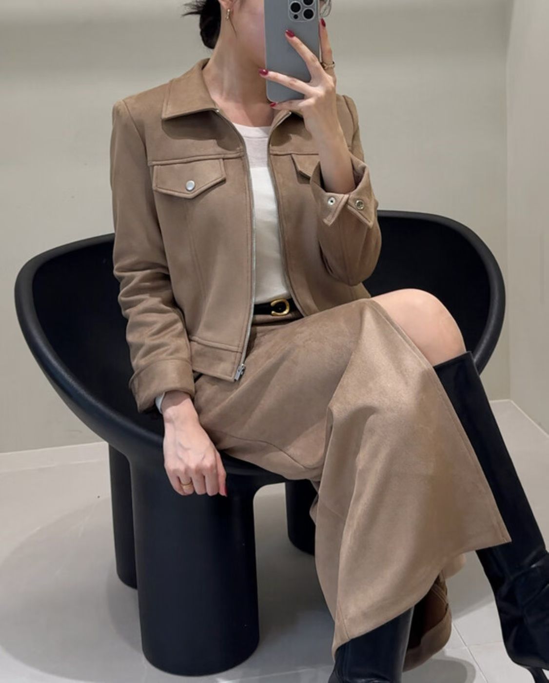 巴恩麂皮短版機車外套