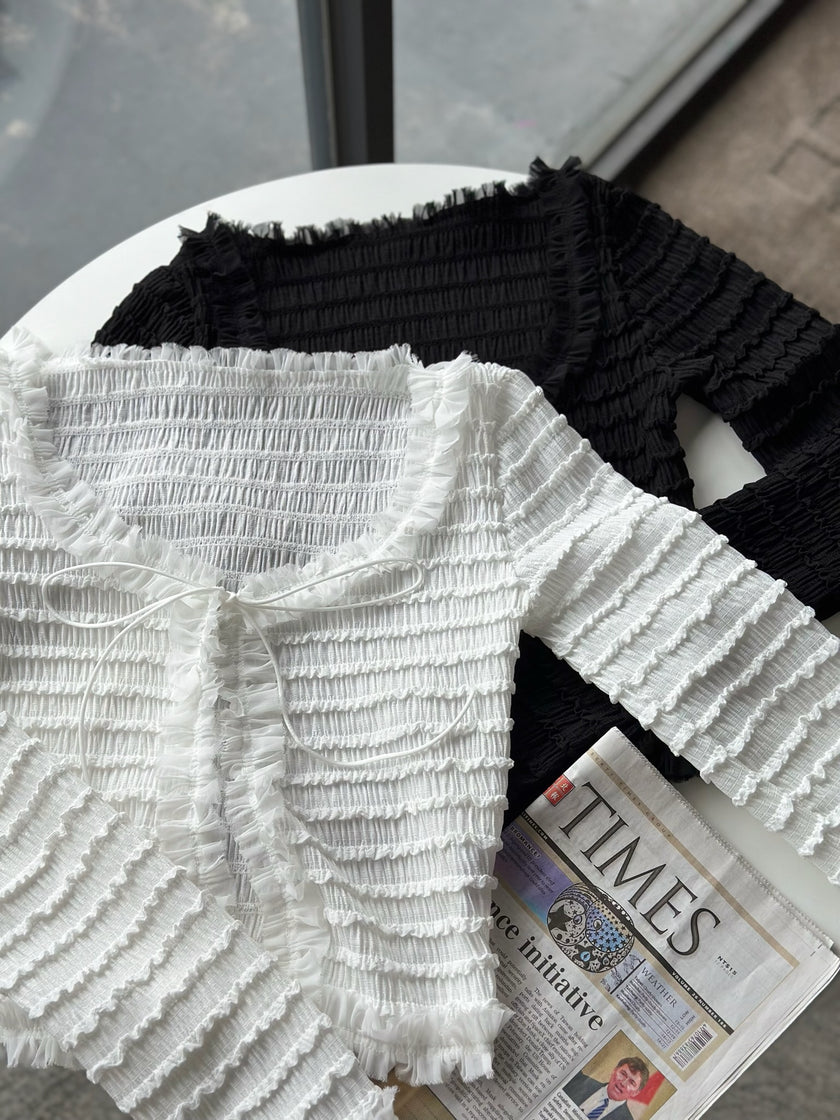 奶油層次雪紡小罩衫-白