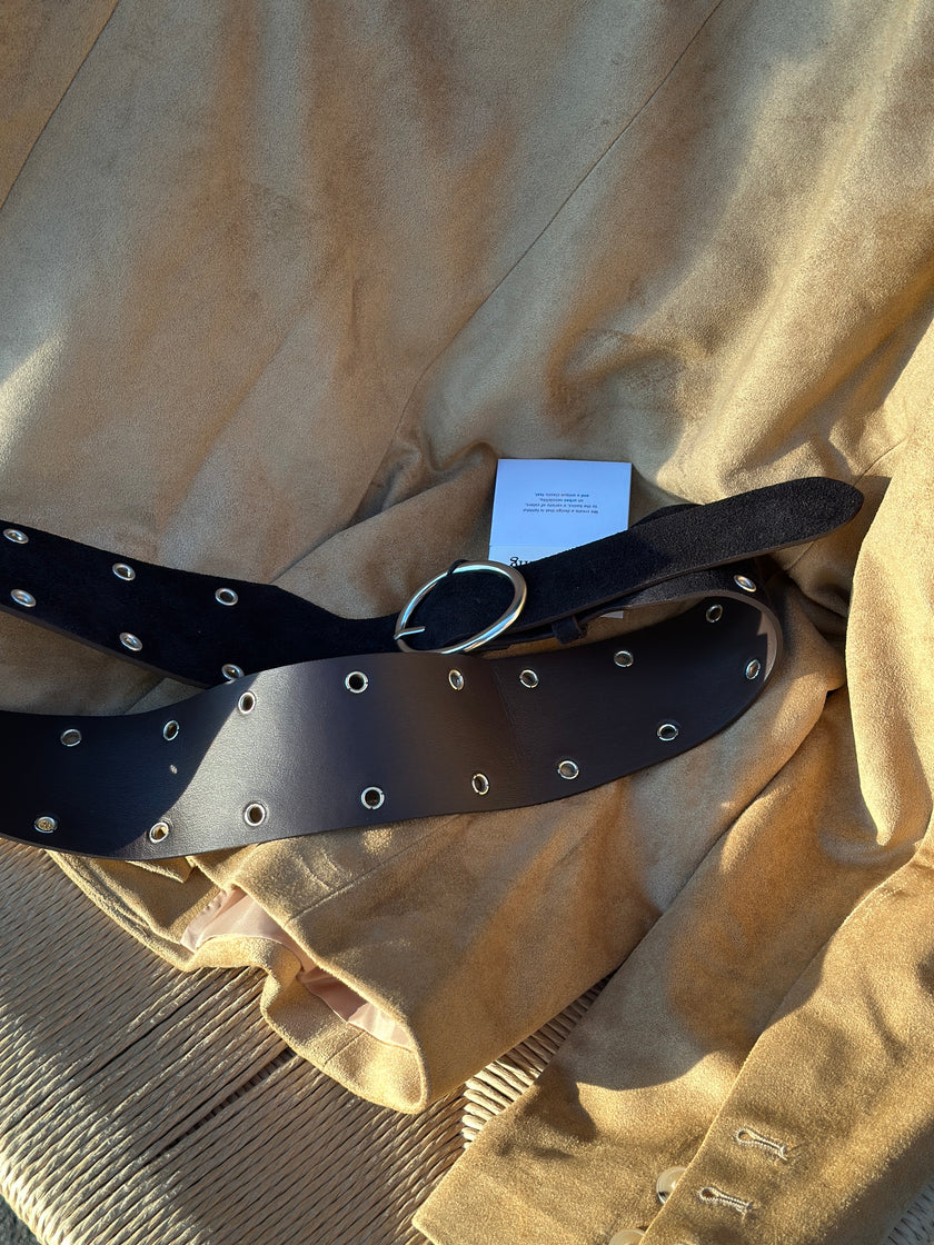 麂皮造型皮帶-深棕