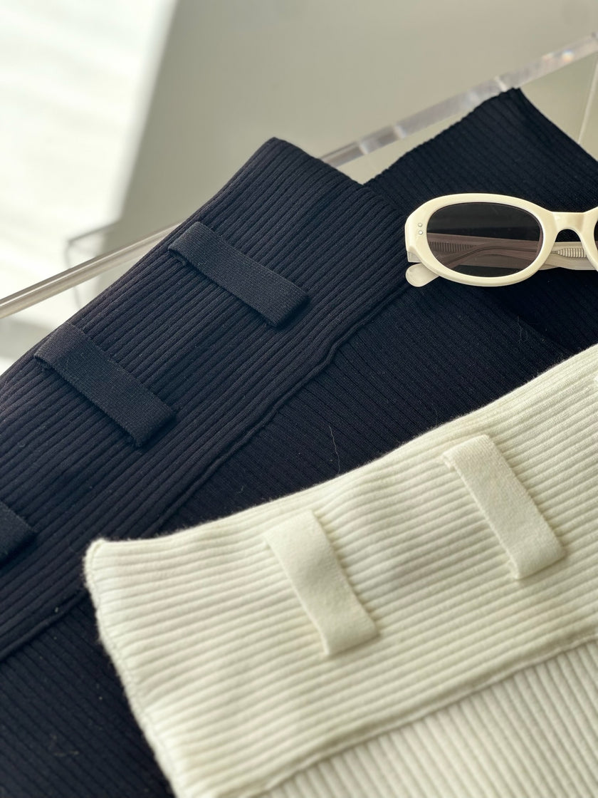 羅紋針織腰帶半裙-黑