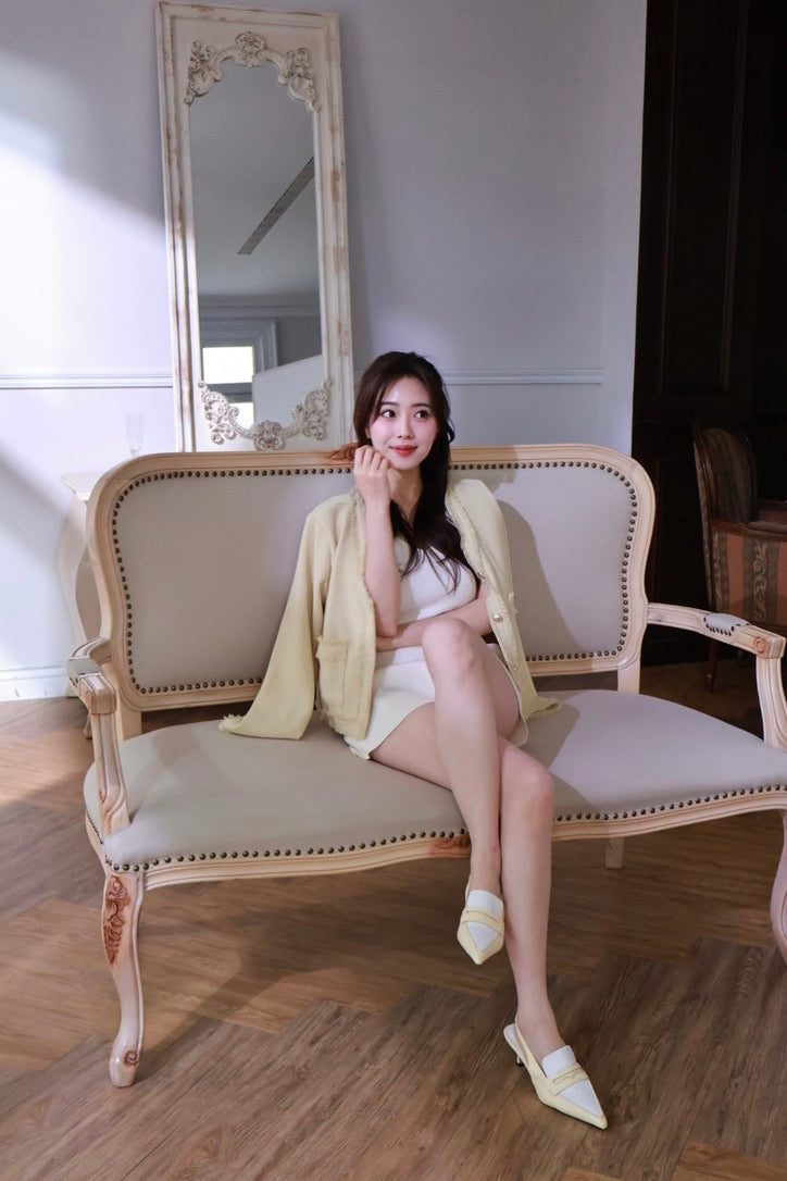 樂福撞色尖頭鞋-鵝黃