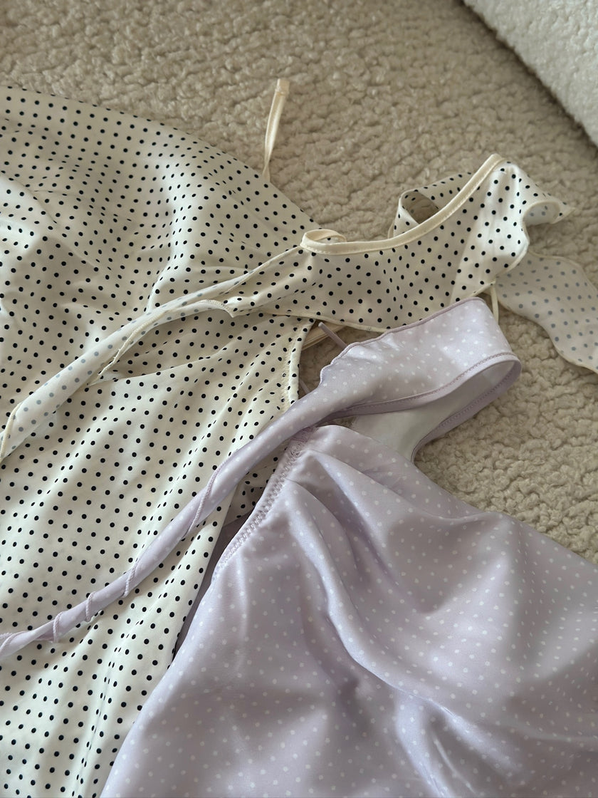 法式波點美背睡裙-紫