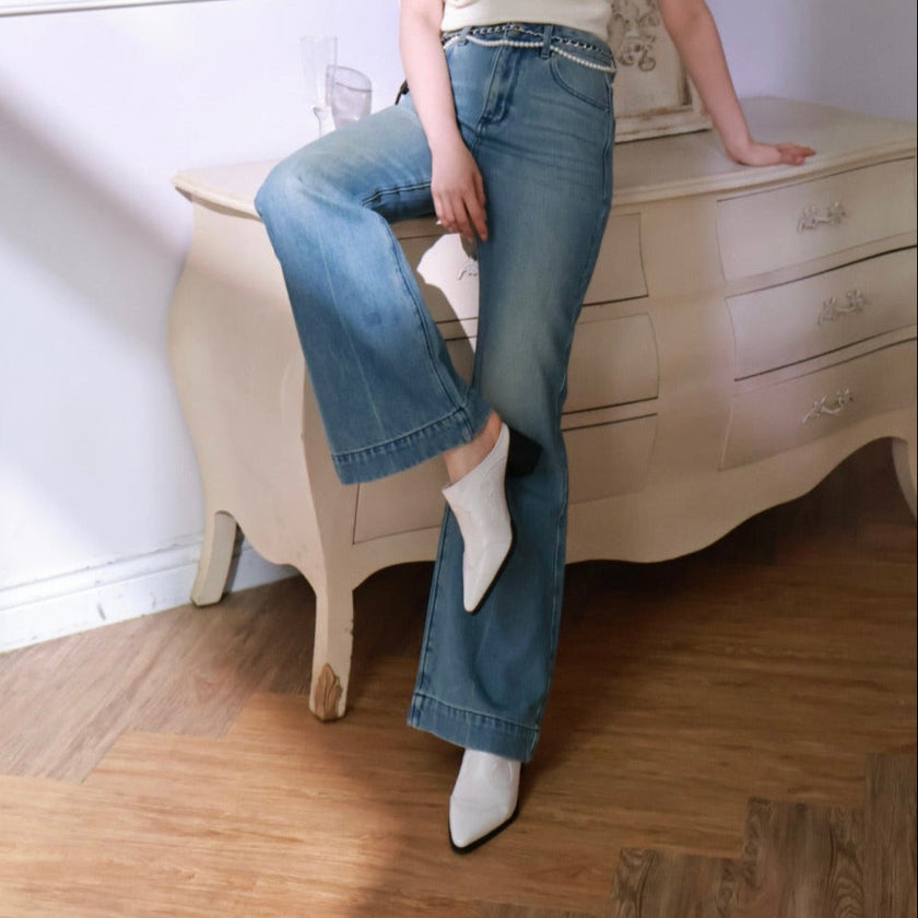 牛仔雕花穆勒鞋-白