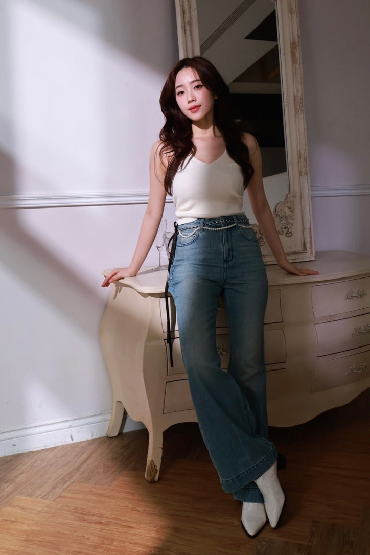 牛仔雕花穆勒鞋-白