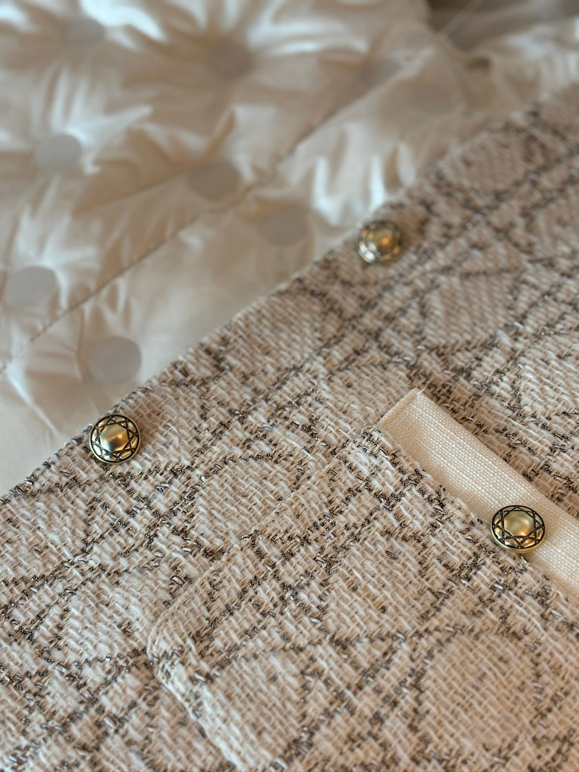 羊毛藤格紋西裝外套-米白