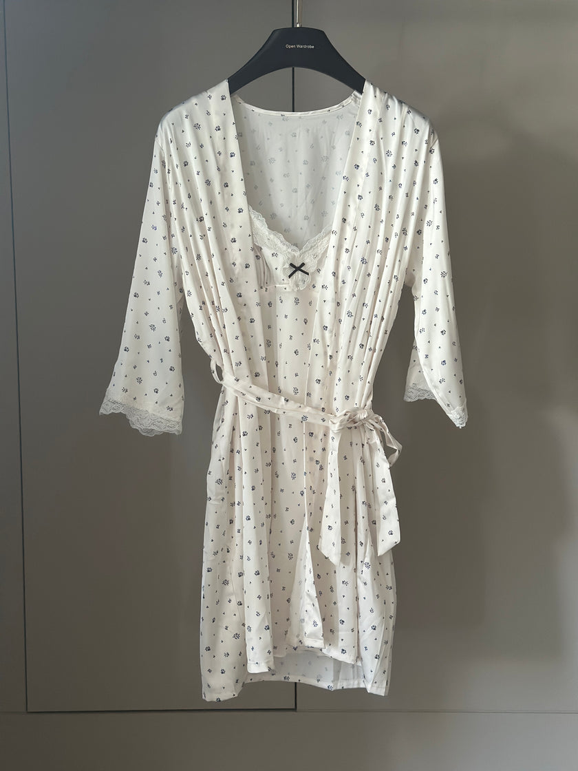 微花蕾絲睡衣罩衫組-白