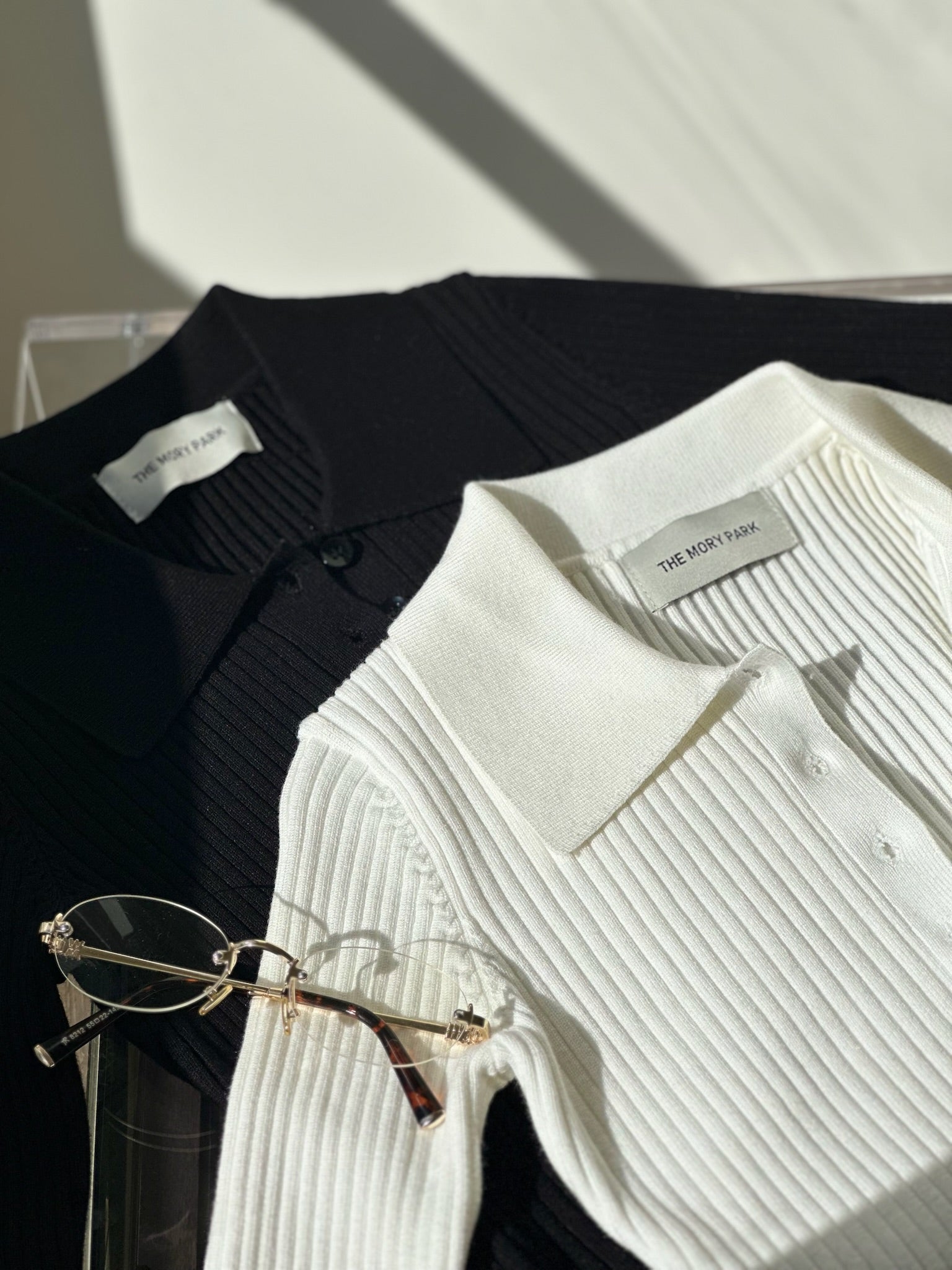 羅紋polo連體針織上衣-黑