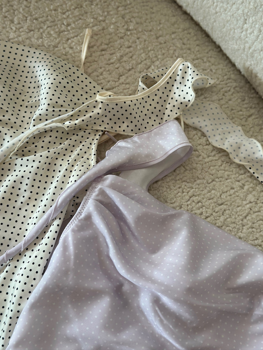 法式波點美背睡裙-白