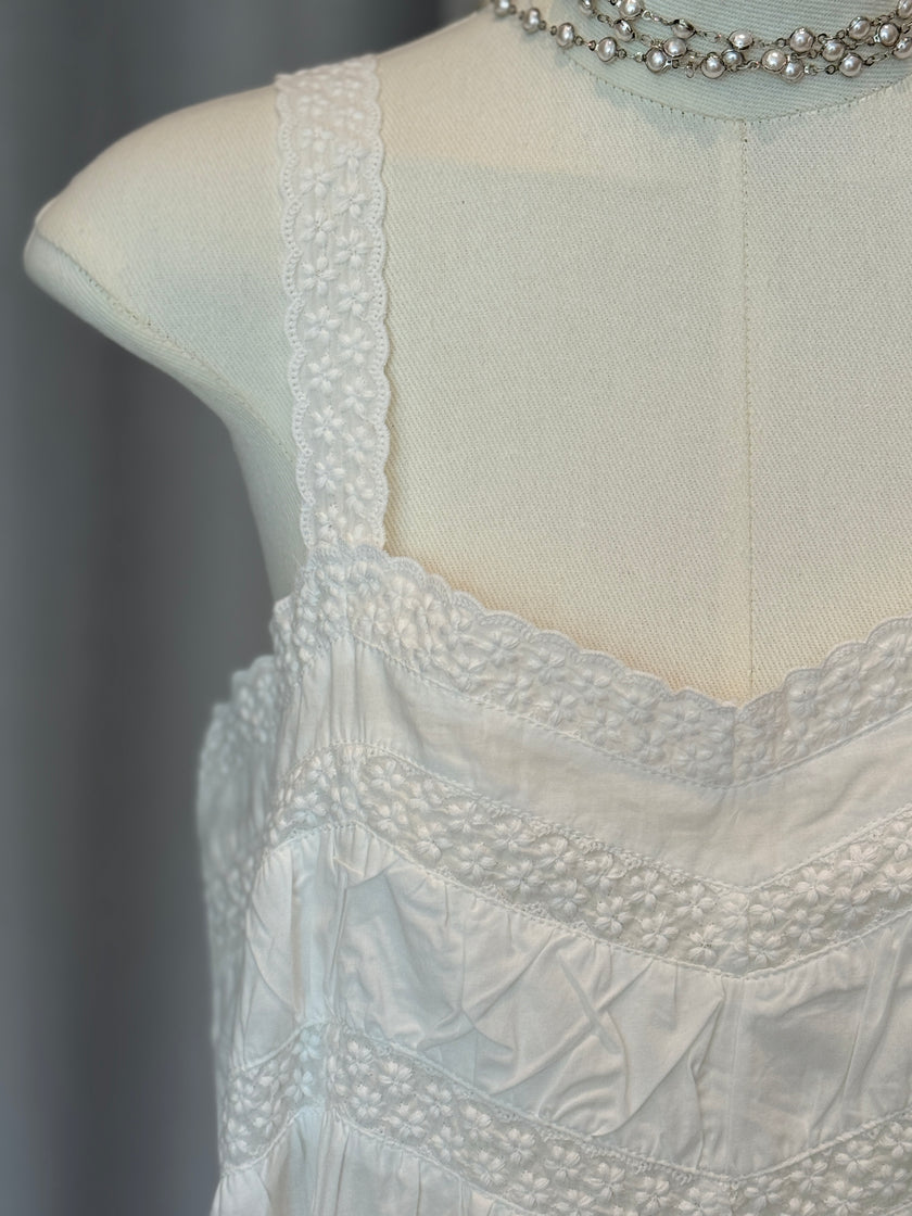 晨光蕾絲拼接長裙-白