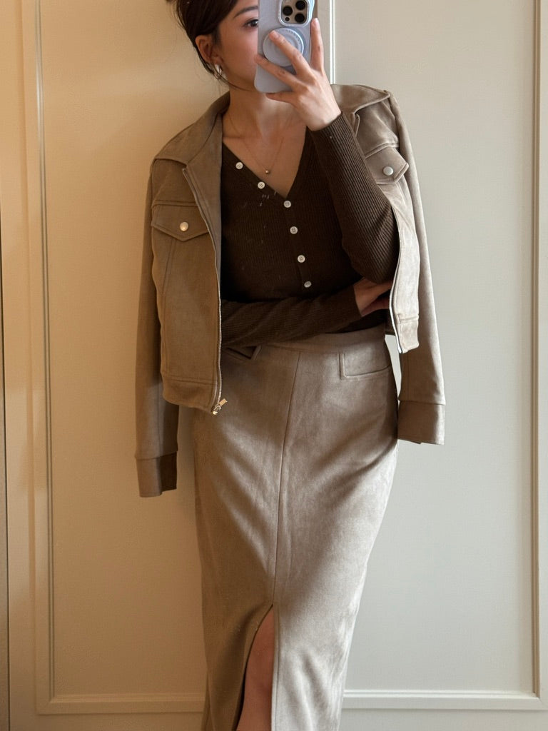 巴恩麂皮短版機車外套