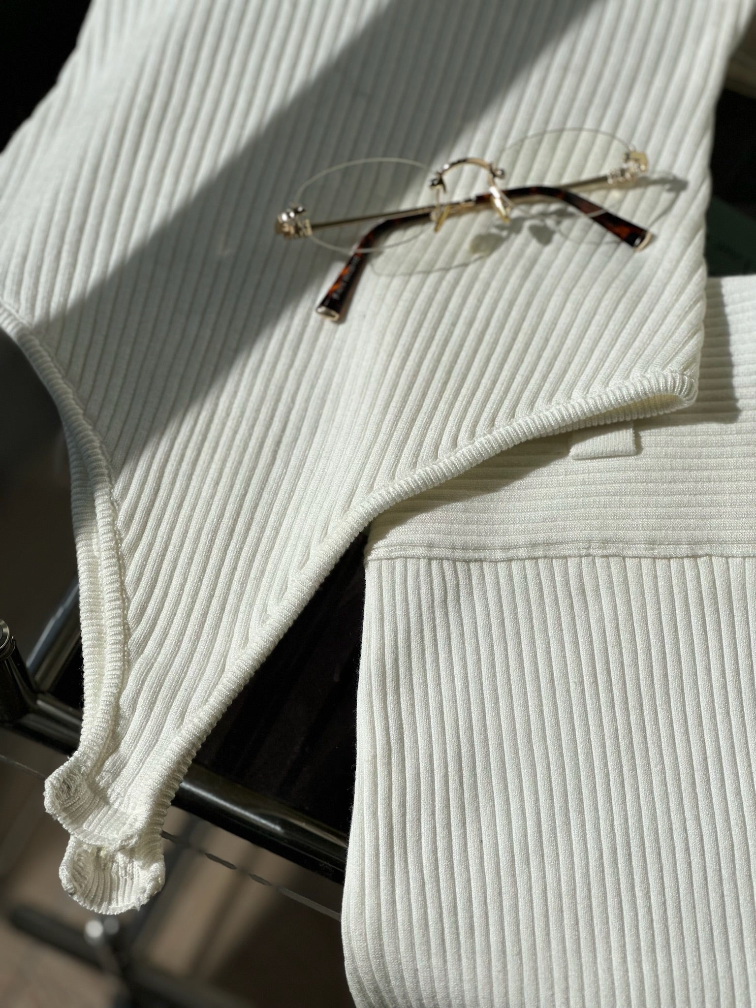 羅紋排釦連體針織上衣-白