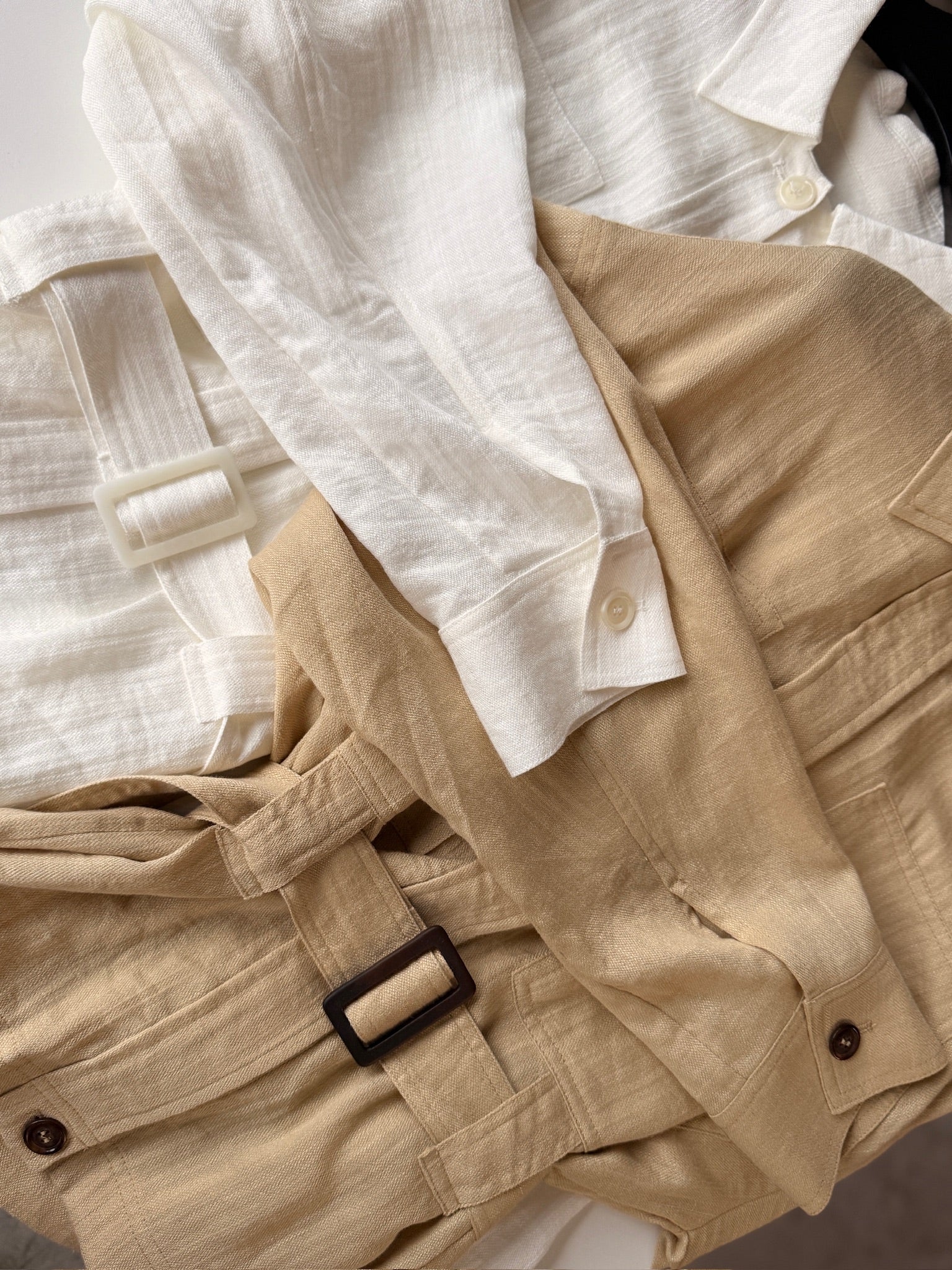 微風亞麻風衣襯衫-白