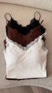 蕾絲細肩Ｖ領Bra top-咖