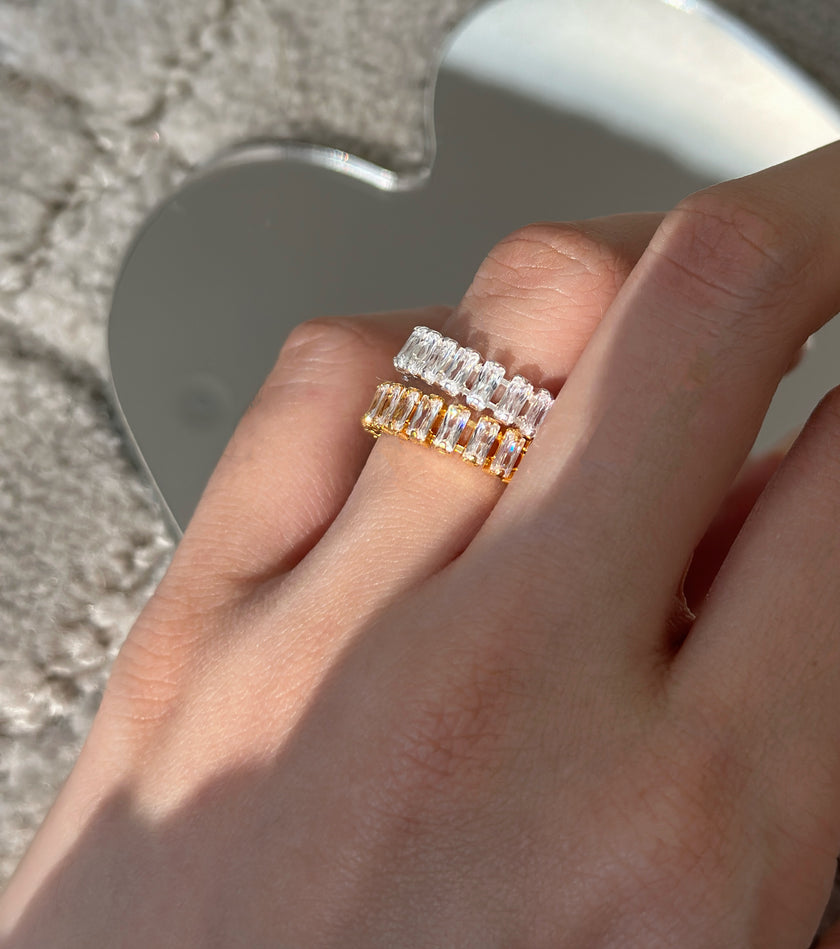 閃耀方糖排鑽戒-銀