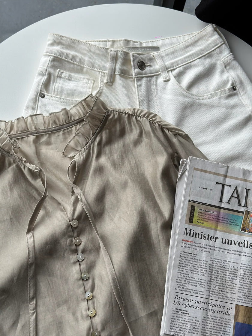 緞光貝殼絲綢襯衫-杏綠