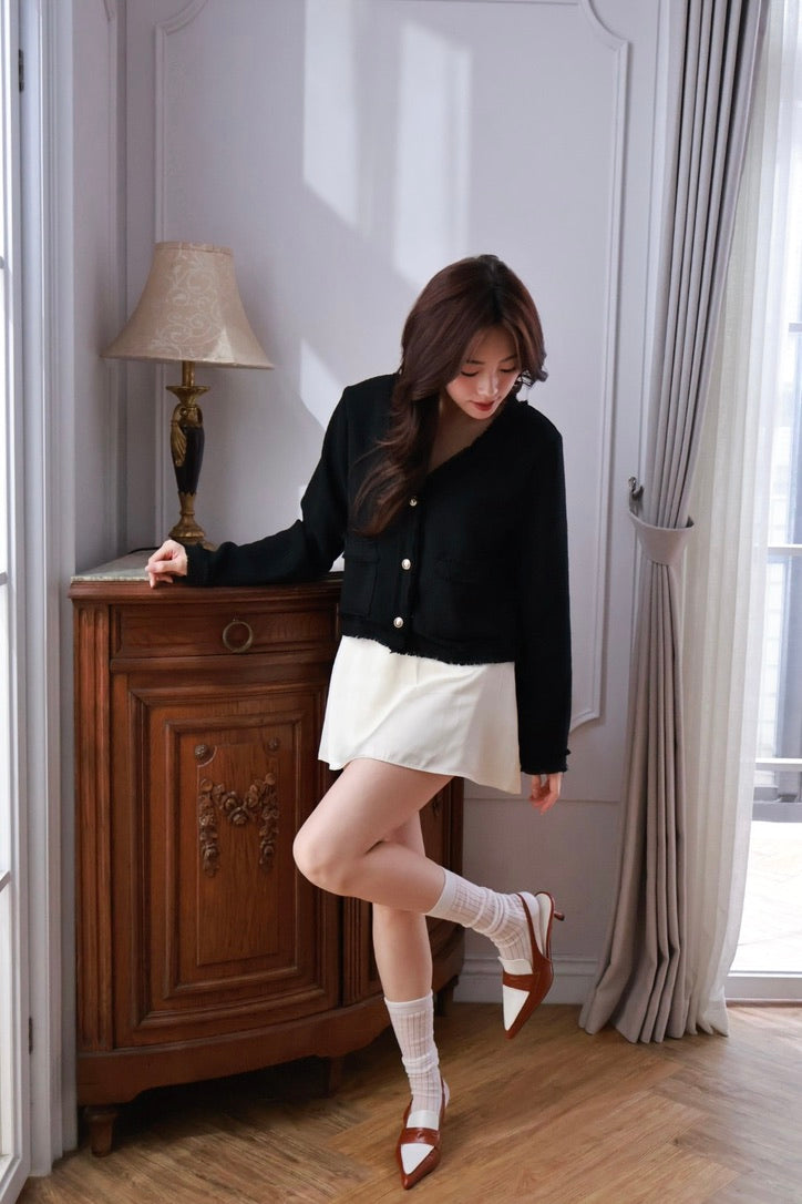 樂福撞色尖頭鞋-咖