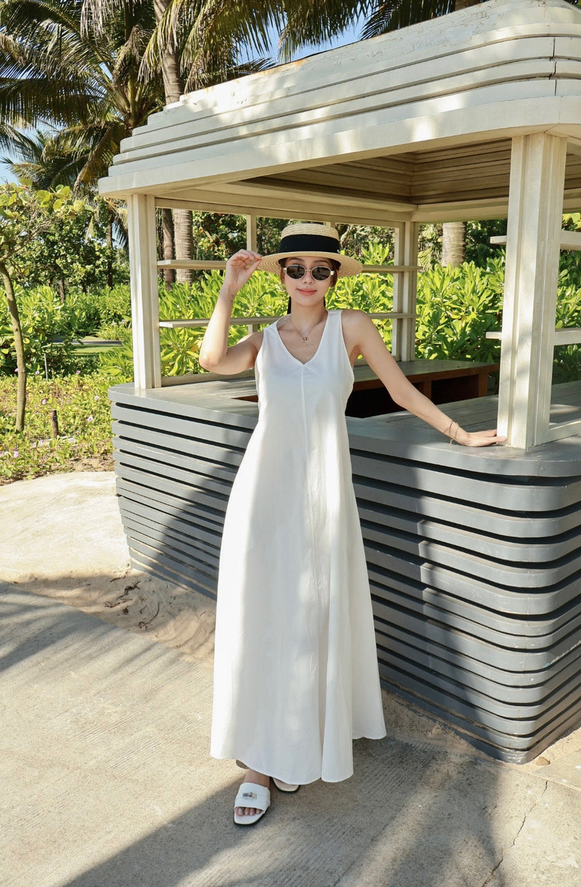 海岸假期露背洋裝-白