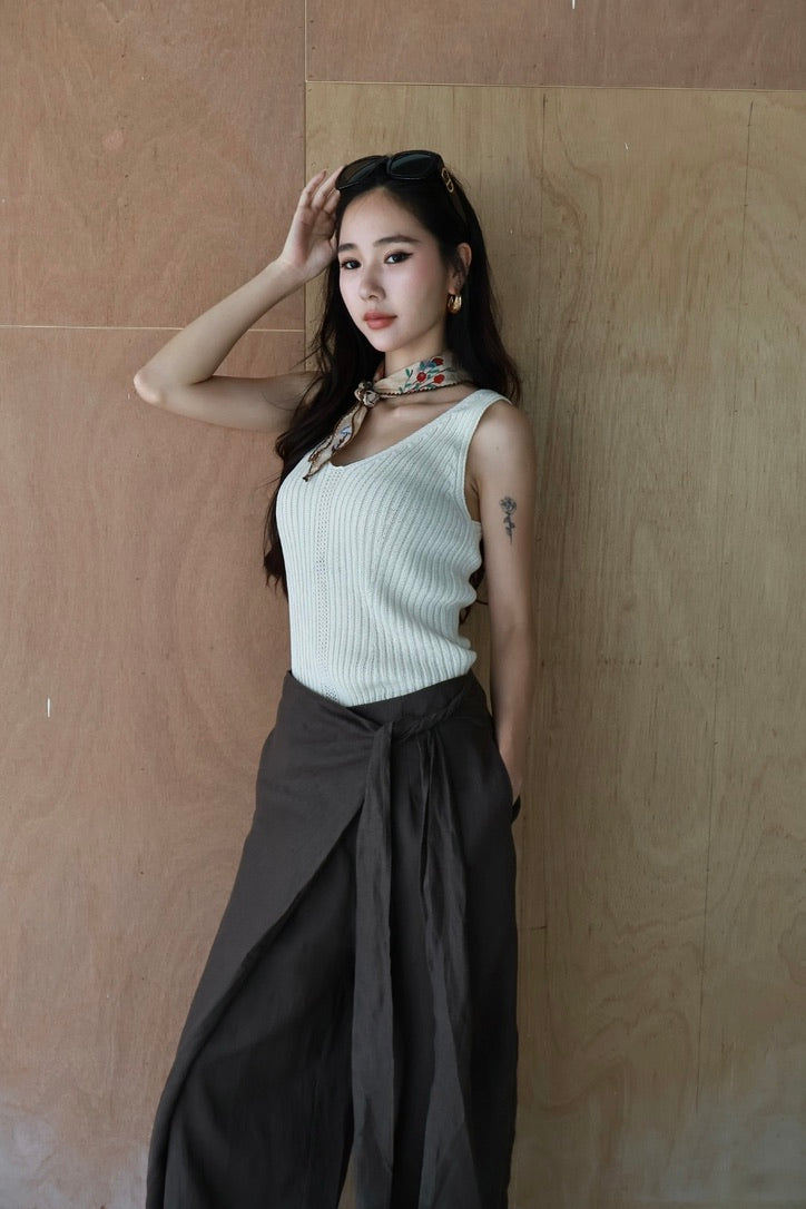 午後Ｖ領兩穿針織背心-白