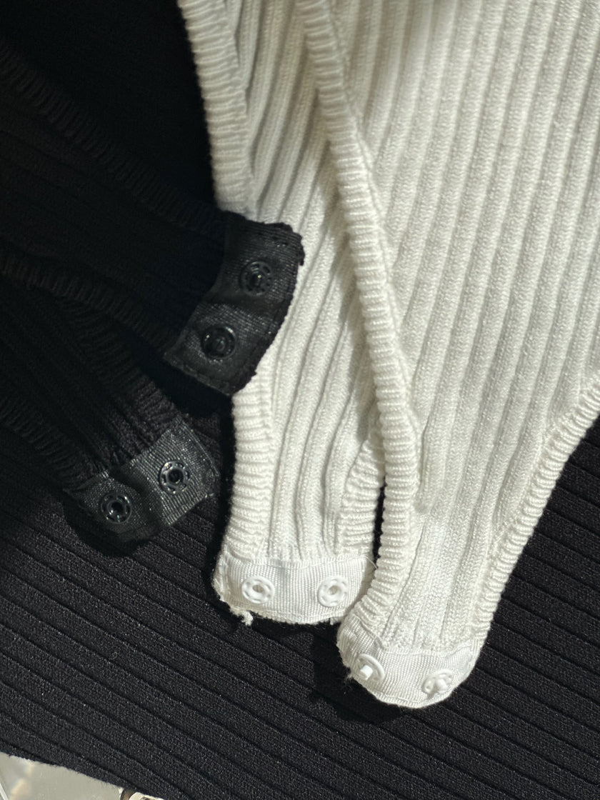 羅紋polo連體針織上衣-黑