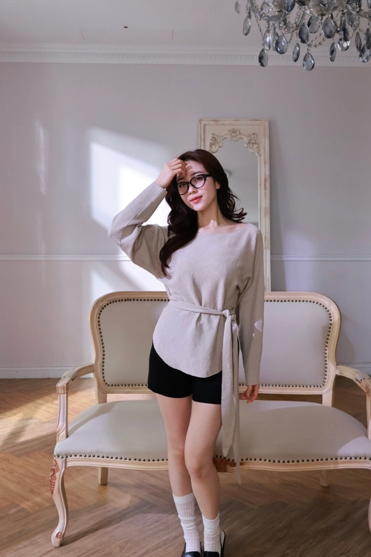 涼感坑條針織短褲-黑