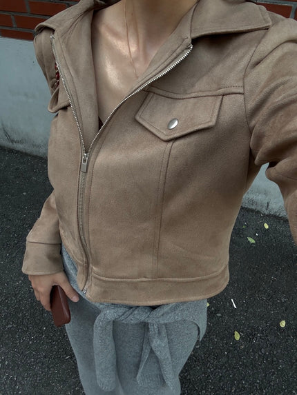 巴恩麂皮短版機車外套