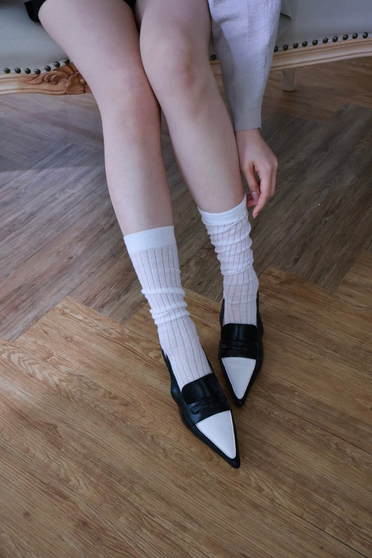 樂福撞色尖頭鞋-黑