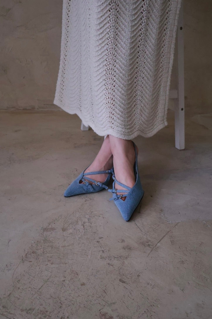 miu系三釦尖頭鞋-藍