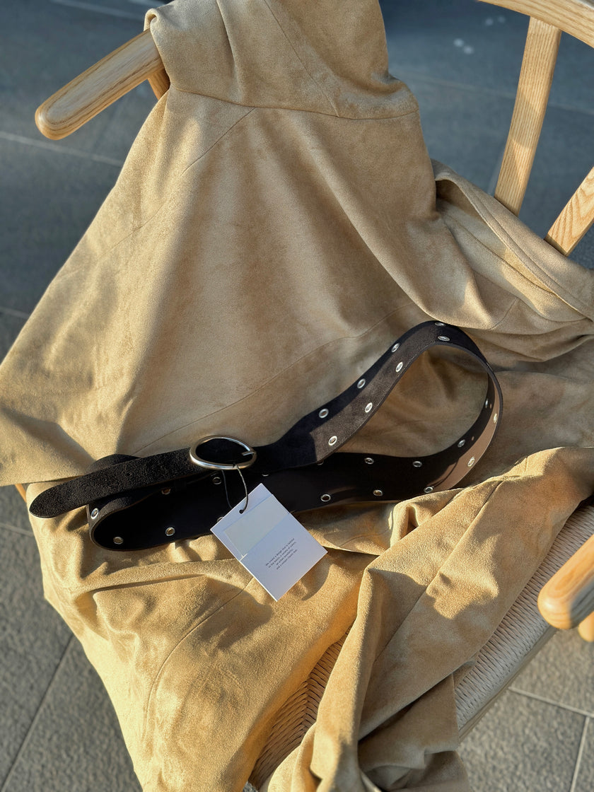 麂皮造型皮帶-深棕