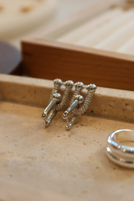 Horseshoe Buckle Diamond Earrings - Silver