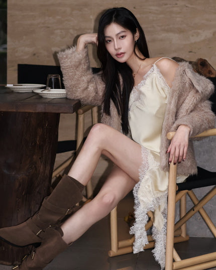 霧面麂皮反摺軍靴-咖綠