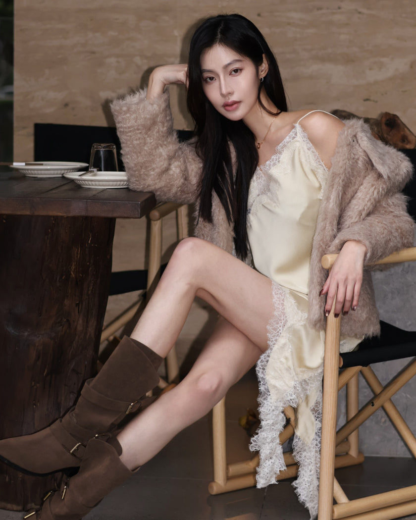 霧面麂皮反摺軍靴-咖綠