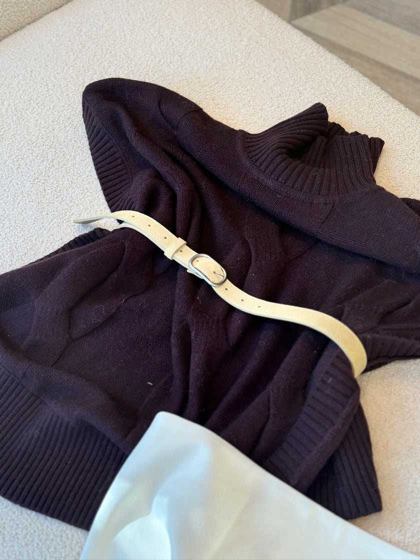 麂皮絨造型皮帶-米杏