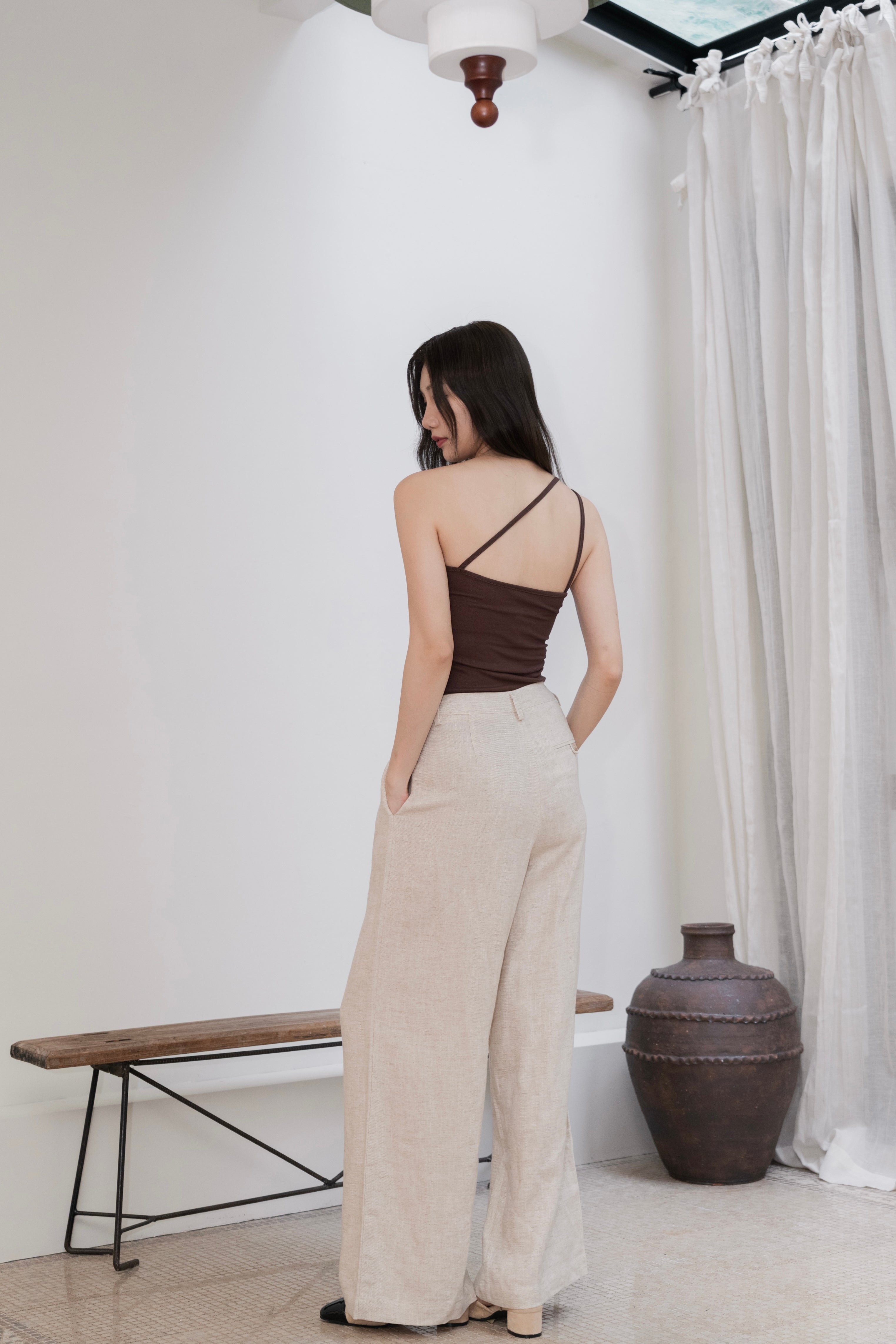 【包色優惠】琥珀斜肩Bra top-咖