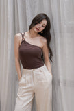 【包色優惠】琥珀斜肩Bra top-咖