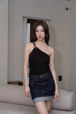 【包色優惠】琥珀斜肩Bra top-黑