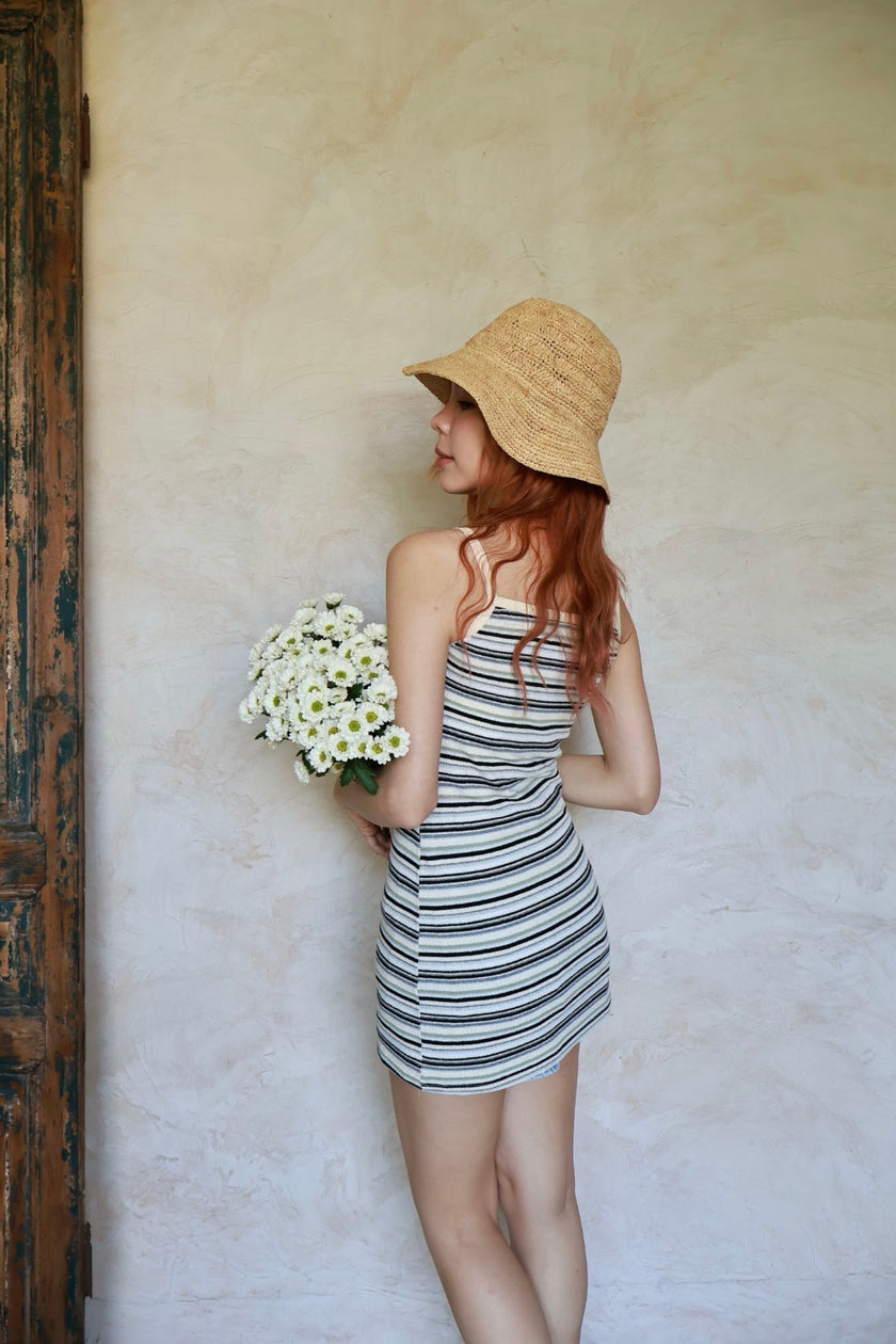 南法條紋削肩短洋-黑