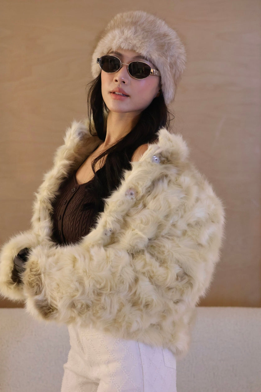 斯拉夫皮草髮帶-米白