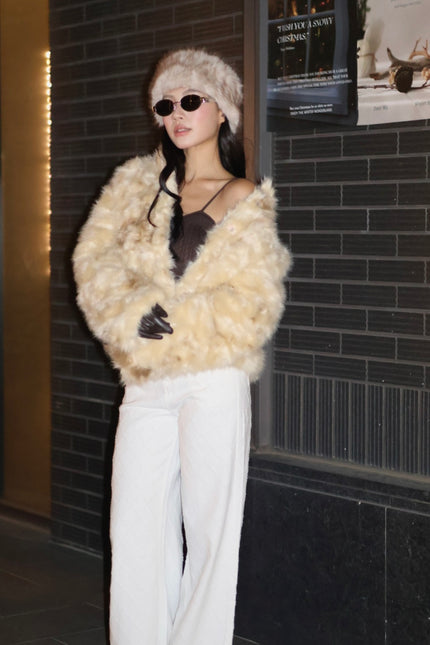 托斯卡納鴨絨皮草大衣-鵝黃