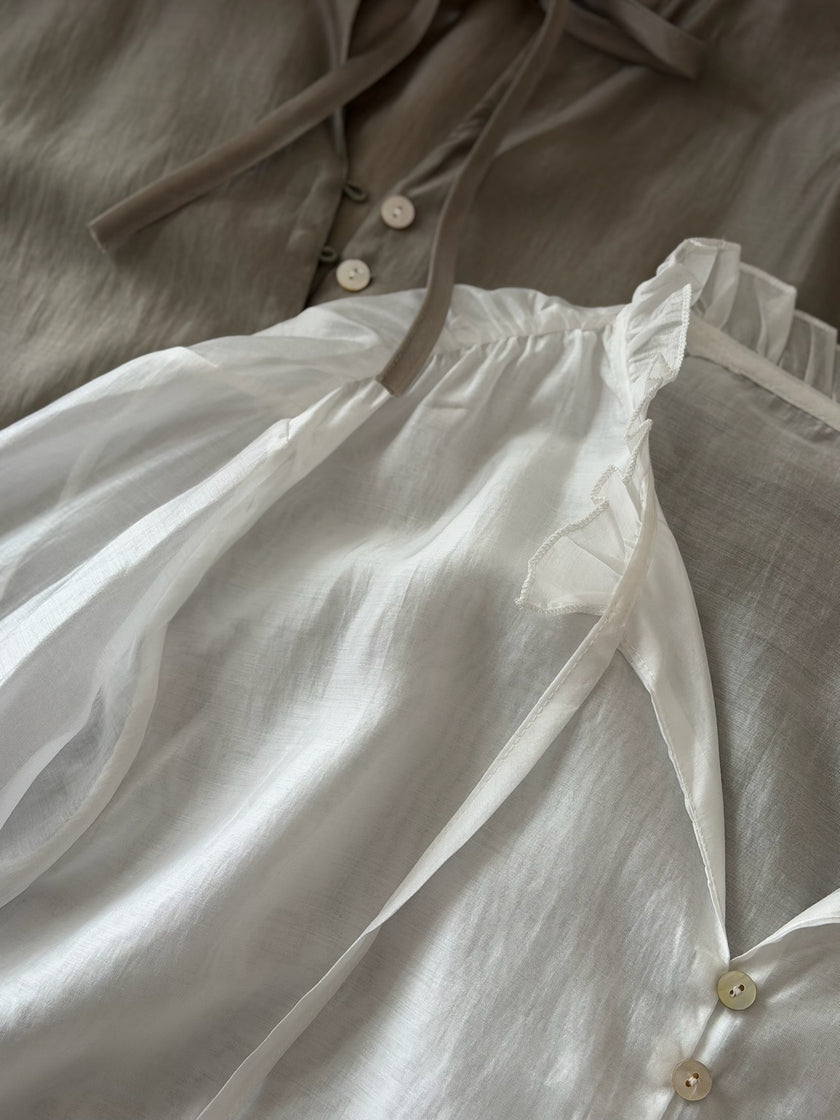 緞光貝殼絲綢襯衫-杏綠