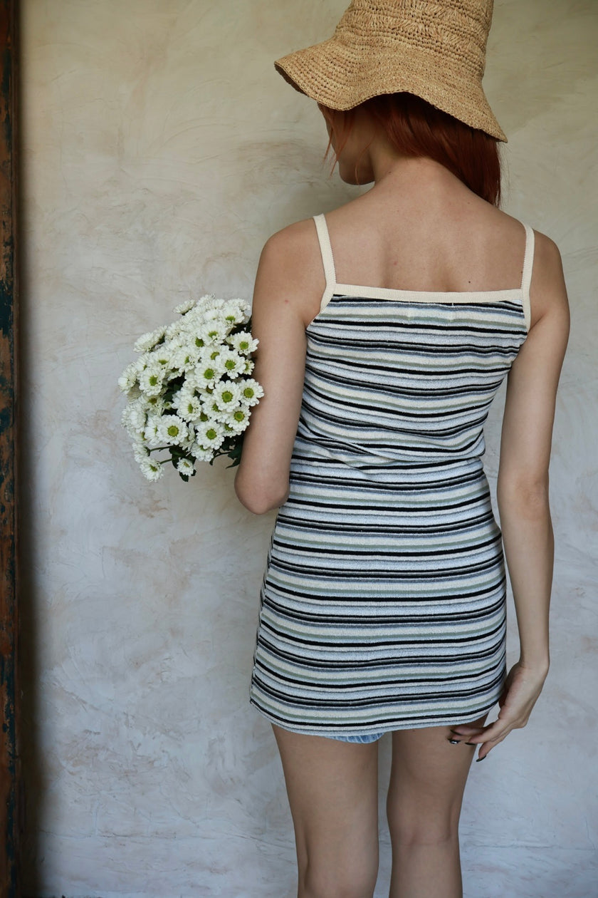 南法條紋削肩短洋-黑